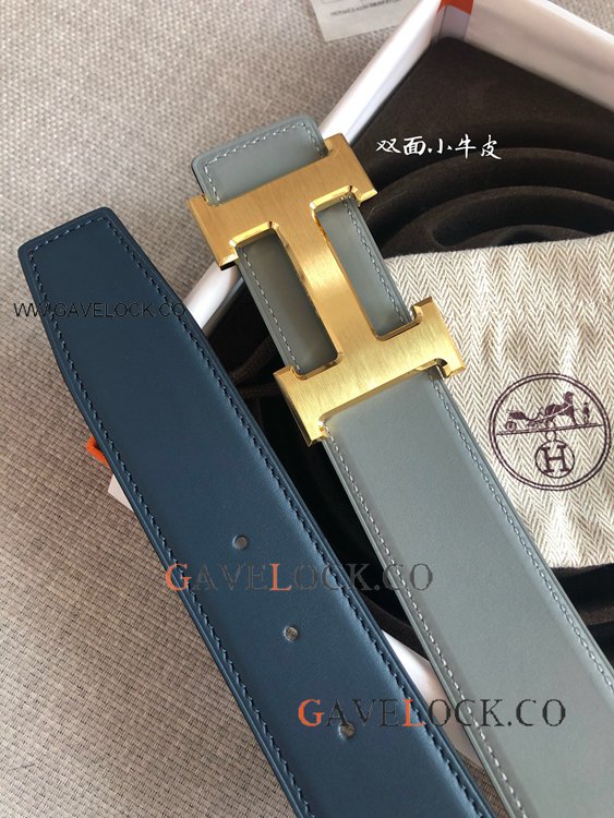 Wholesale Hermes Belt Double Sided Blue and Gray 38MM